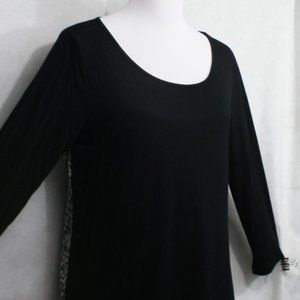 Rose & Olive Black Rayon Front and B&W Poly Buttoned Back Blouse SZ M EUC